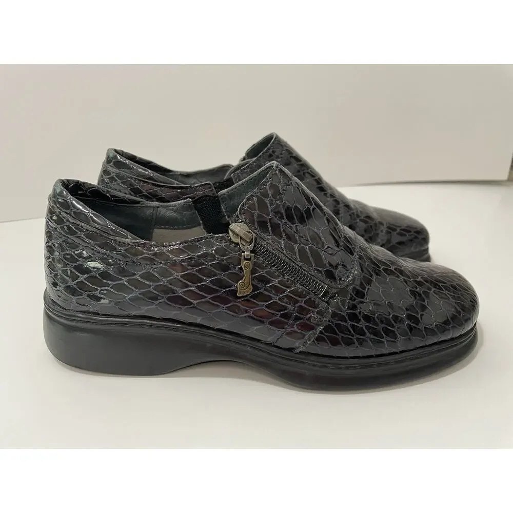 Womens Helle Comfort By Romus Size 38 Croc Print Slip On Loafers Black US 7.5